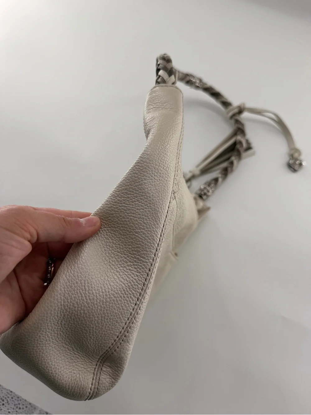 Brighton Barbados Ziptop Hobo bag in Zinc Pearl leather hand-braided strap purse